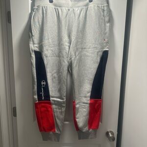 Champion Men's Gray Joggers with Red and Navy Panels